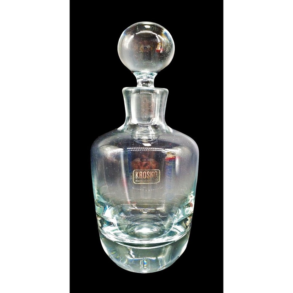 Krosno NEW Made in Poland Crystal Decanter Original Label Round Stopper Barware